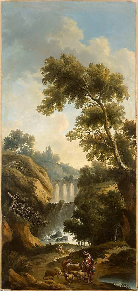 Paysage - Cascade et aqueduc entre les rochers Crépin