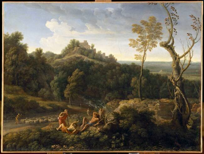 Paysage avec trois bergers et un troupeau de moutons Gaspard Dughet