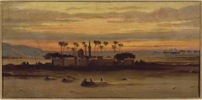 Paysage égyptien : village avec mosquée et cimetière anonymous