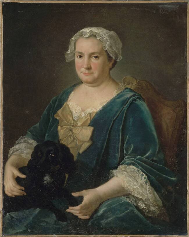 Portrait de femme tenant un chien sur ses genoux Joseph Duplessis