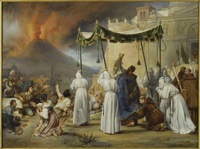 Procession de la statue de Saint Janvier dans les rues de Naples, pendant une éruption du Vésuve, Antoine Jean-Baptiste Thomas