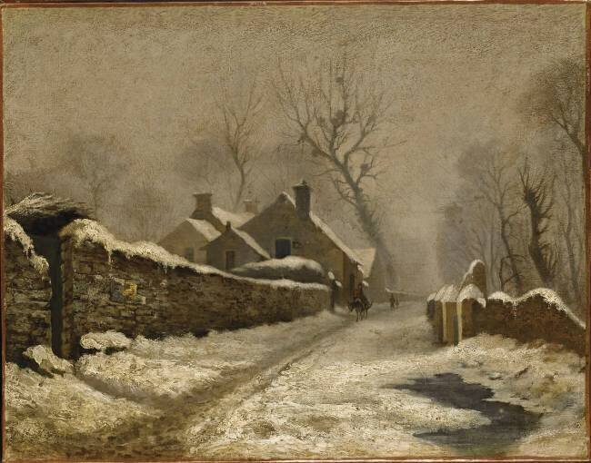Rue de village sous la neige Louis Claude Malbranche