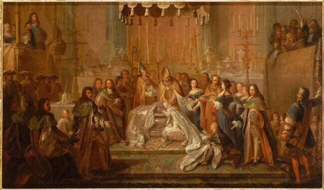 Baptême du Dauphin Louis, fils de Louis XIV, célébré dans la cour du château-vieux de Saint-Germain-en-Laye, le 24 mars 1668 Joseph Christophe