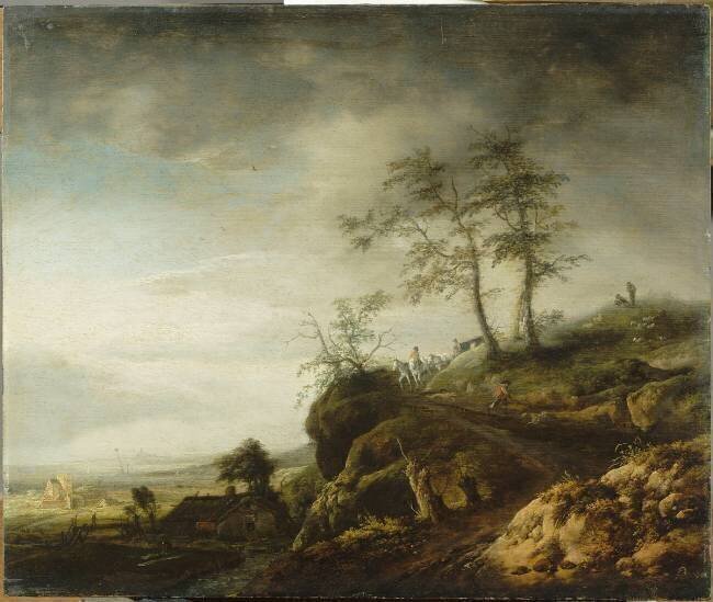 Voiture descendant un chemin escarpé Philips Wouwerman
