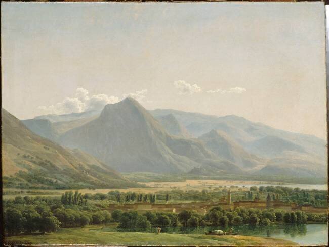 Vue de la ville d'Avezzano, au bord du lac de cellano, royaume de Naples Jean-Joseph-Xavier Bidauld