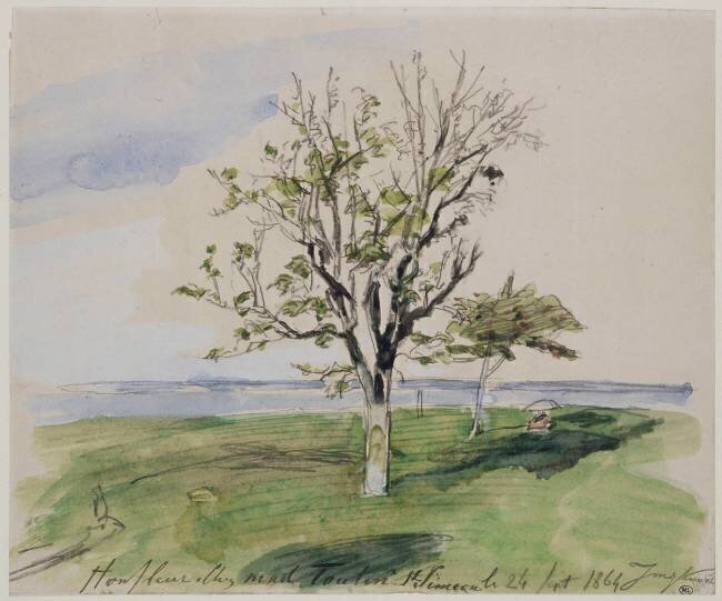 A Honfleur, jardin avec deux arbres fruitiers, au bord de la mer Johan Barthold Jongkind