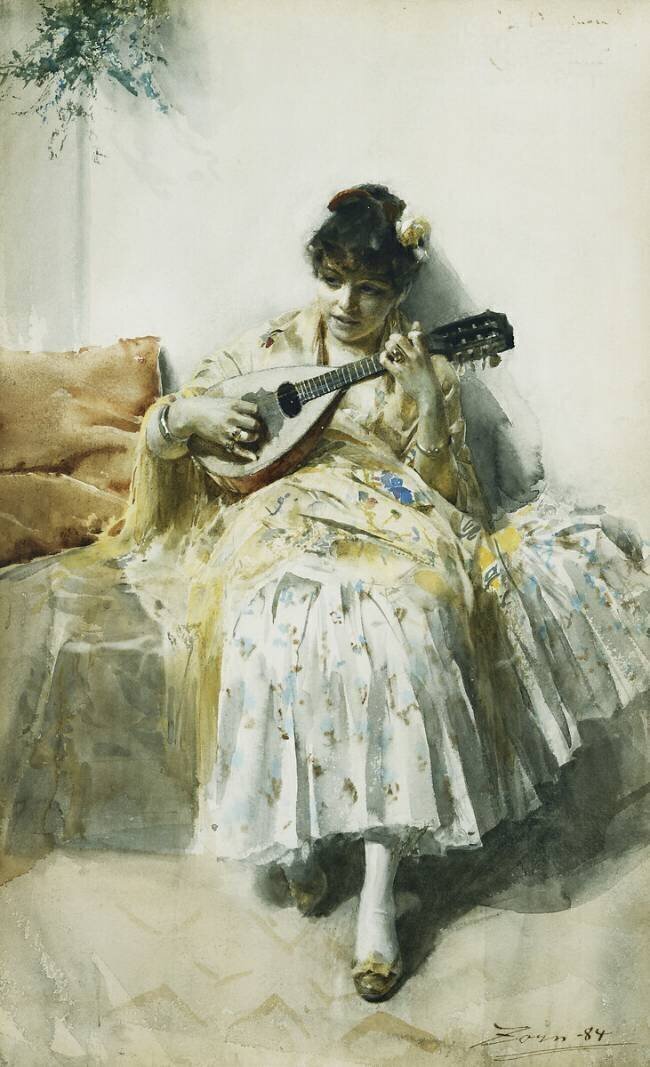 A Spanish Girl Playing a Mandolin Anders Zorn