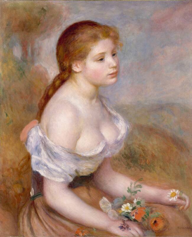 A Young Girl with Daisies Auguste Renoir