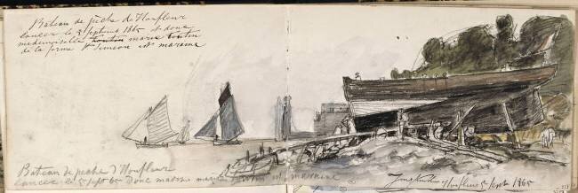 Album; Barques en mer, et un chantier naval à Honfleur Johan Barthold Jongkind