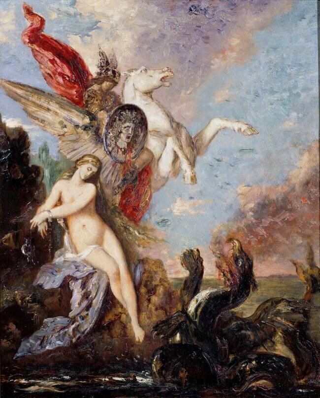 Andromede chainee to a rock is delivree by Persee Painting by Gustave Moreau Gustave Moreau