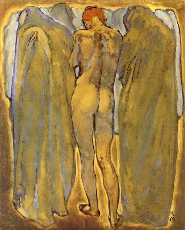 Back of a nude woman with ghosts Koloman Moser