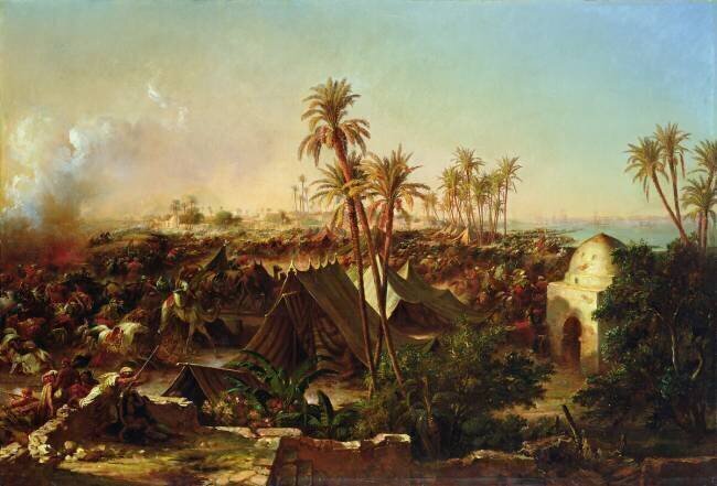 Battle with palm trees and tents Jean-Charles Langlois
