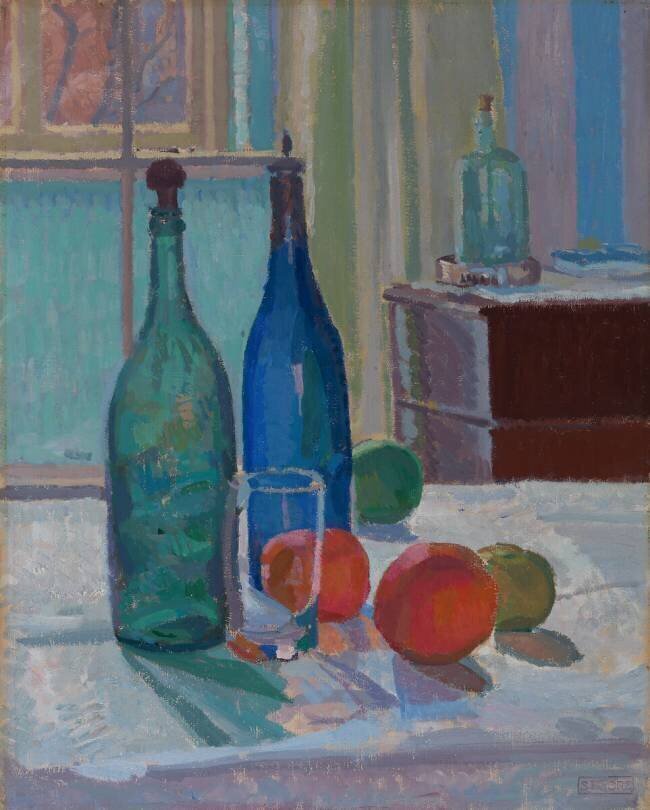 Blue and Green Bottles and Oranges Spencer Frederick Gore