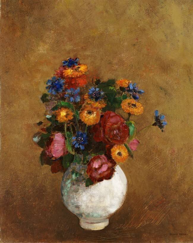 Bouquet of Flowers in a White Vase Odilon Redon