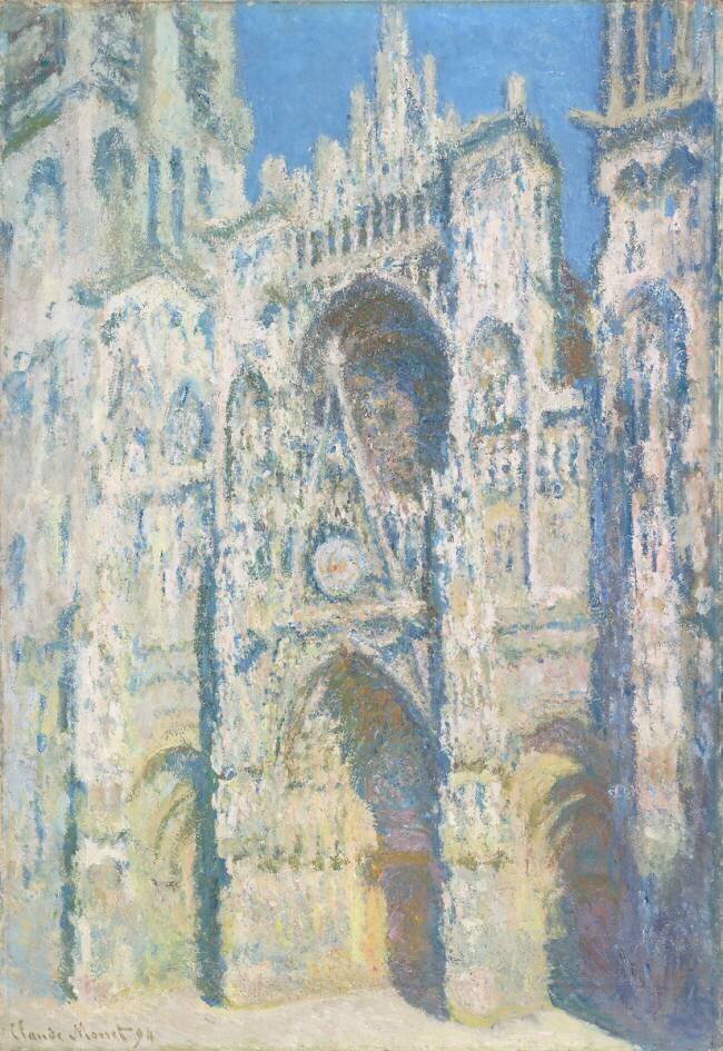 Cathédrale de Rouen, le portail et la tour Saint Romain, plein soleil, harmonie bleue et or Claude Monet