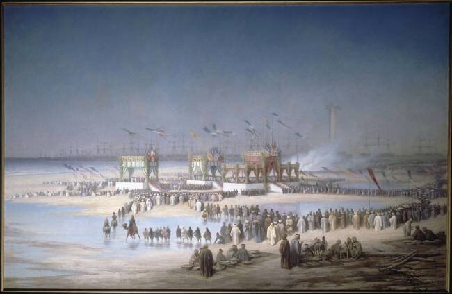 Cérémonie d'inauguration du canal de Suez à Port-Saïd, le 17 novembre 1869. Edouard Riou