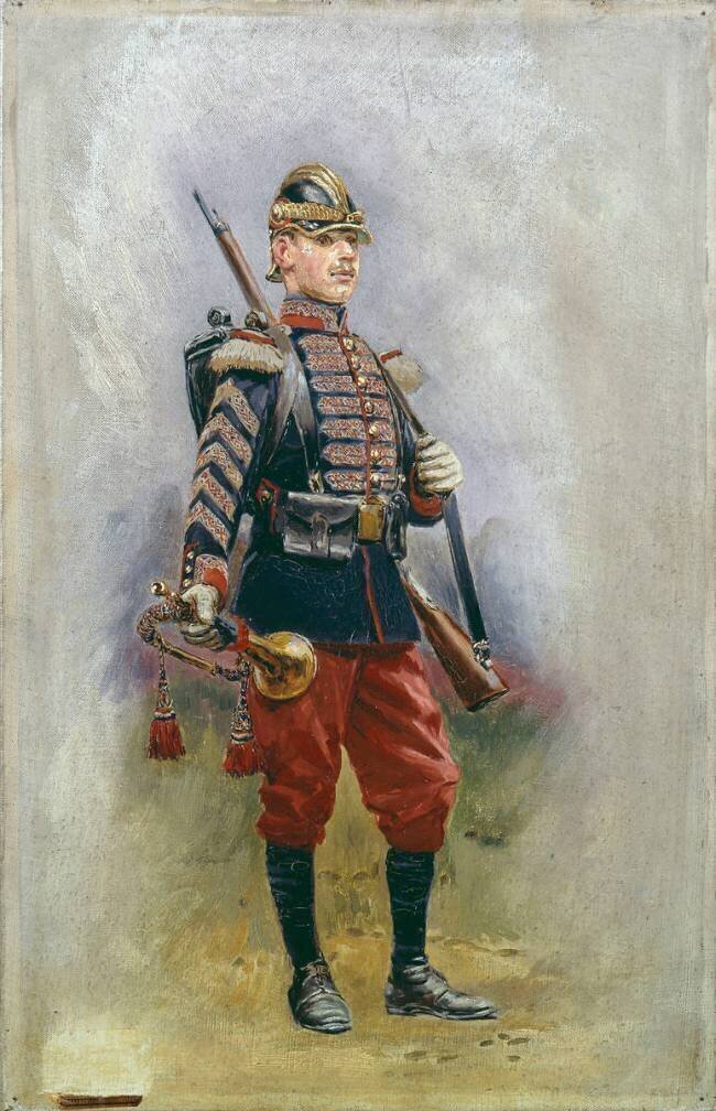 Clairon d'infanterie en tenue de parade, projet pour les nouveaux uniformes de l'armée française Edouard Detaille
