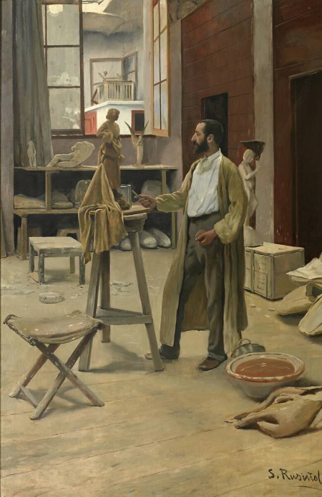 Clarasó in his workshop Santiago Rusiñol