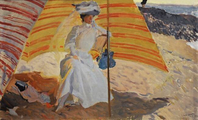 Clotilde under the awning, Biarritz  Joaquin Sorolla y Bastida