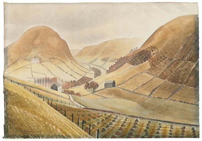 Corn Stooks and Farmsteads - Hill Farm Eric Ravilious