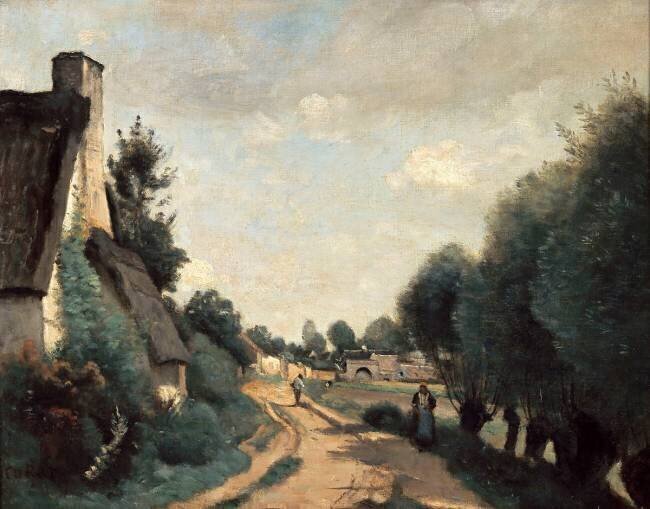 Environs d'Arras - Chaumière au bord d'une route Jean-Baptiste Camille Corot