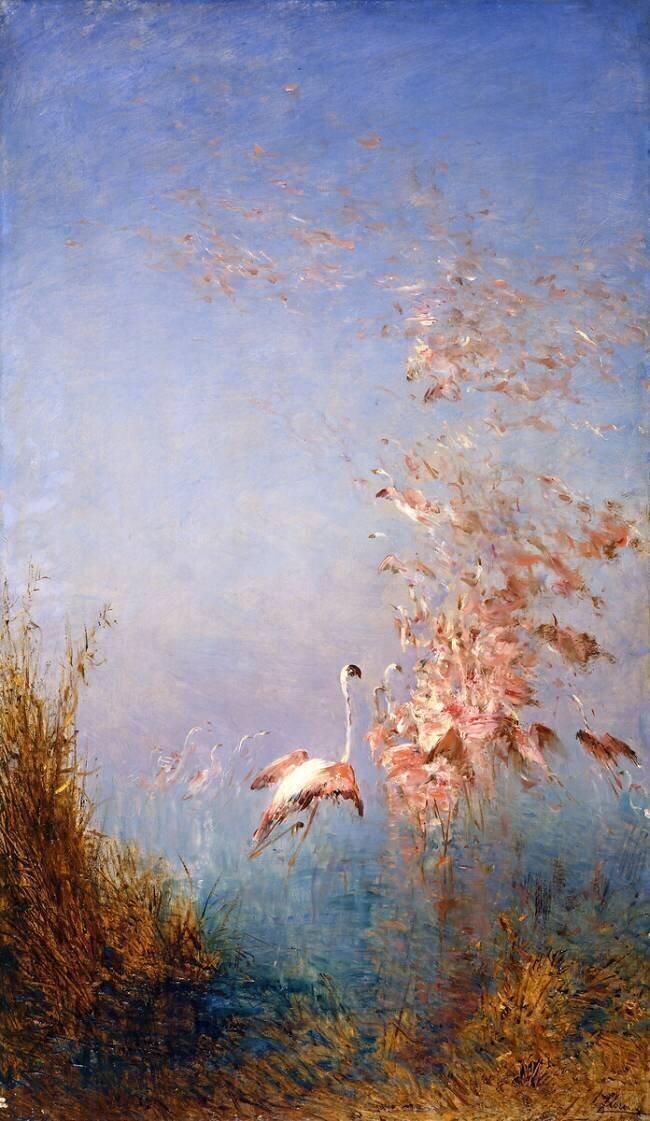 Envol de flamants roses, étang du Vaccarès Félix Ziem