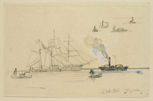 Etudes de voiliers, barques, bateau à vapeur Johan Barthold Jongkind