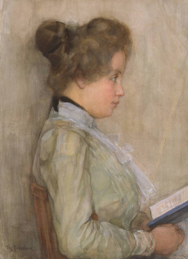 Female Torso in Profile with Book Piet Mondrian