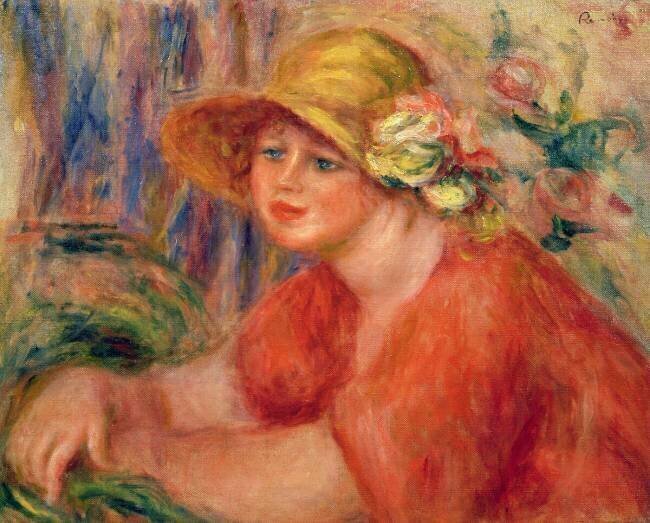Femme assise au chapeau à fleurs Auguste Renoir