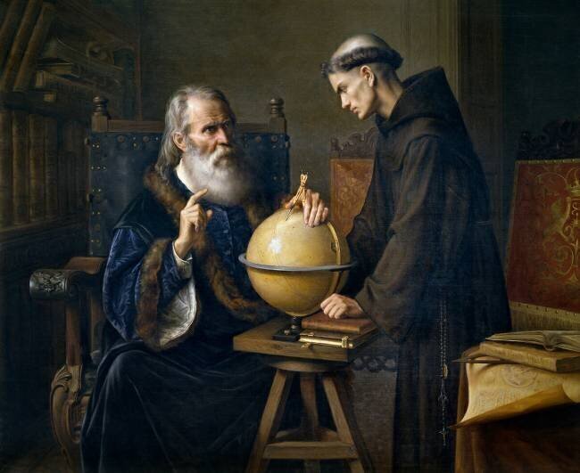 Galileo Galilei demonstrating his new astronomical theories at the university of Padua Felix Parra