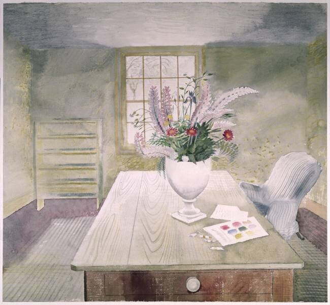 Garden flowers on a cottage table Eric Ravilious
