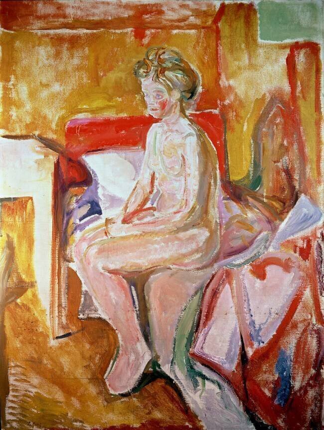 Girl seated on the edge of her bed Edvard Munch
