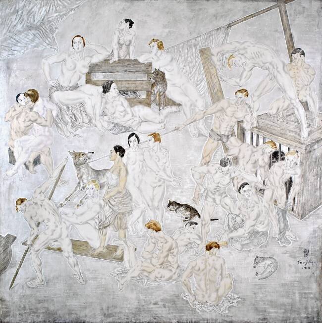 Grande composition, panneau droit dit 'Composition au chien', 1928 Tsuguharu Foujita