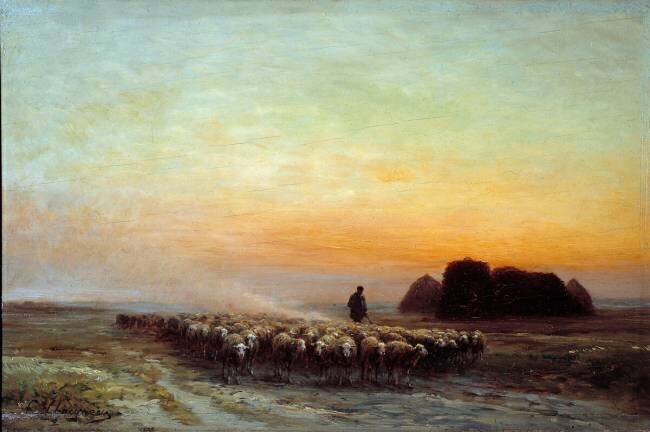 Herd of sheep in dust Jean Ferdinand Chaigneau