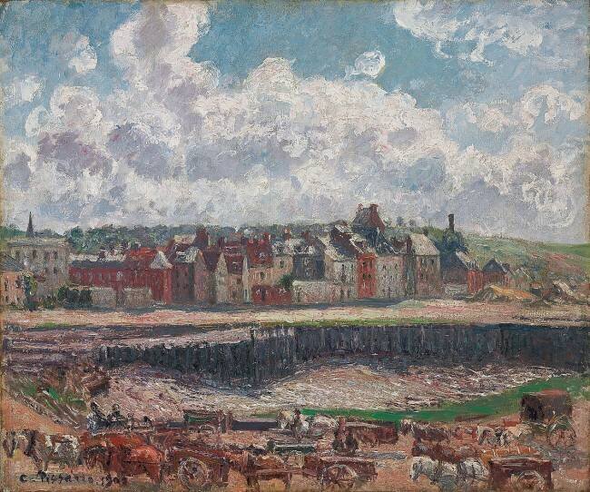 Horses and Carts in Front of the Fishing Harbour Camille Pissarro