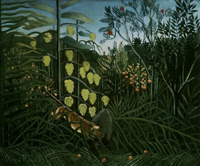 In a Tropical Forest - Struggle between Tiger and Bull Henri Rousseau