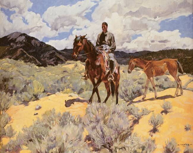 Indian on Horseback with Colt Walter Ufer