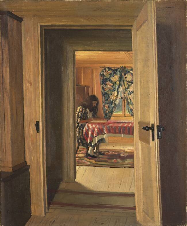 Interior with a Young Girl Writing Félix Vallotton
