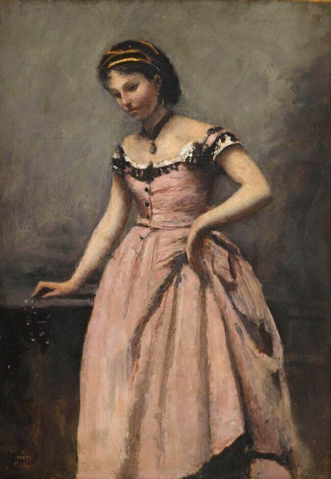 Jeune femme à la robe rose Jean-Baptiste Camille Corot