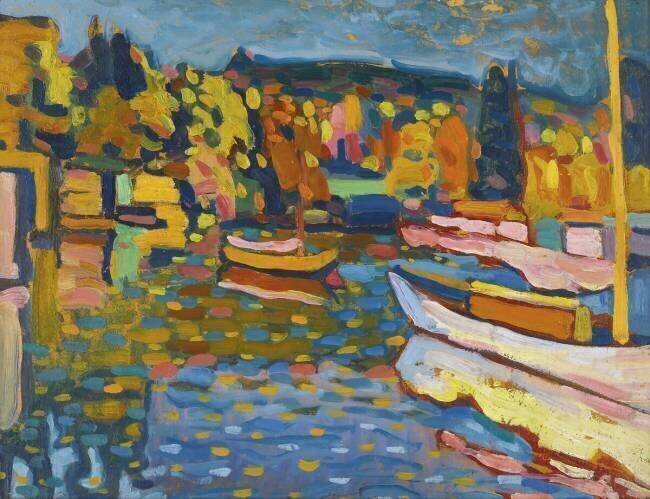 Landscape study in autumn with boats Wassily Kandinsky