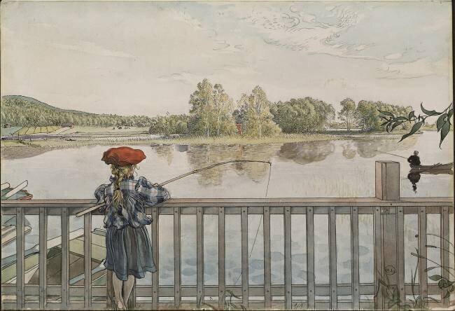 Lisbeth à la pêche a la ligne Carl Larsson