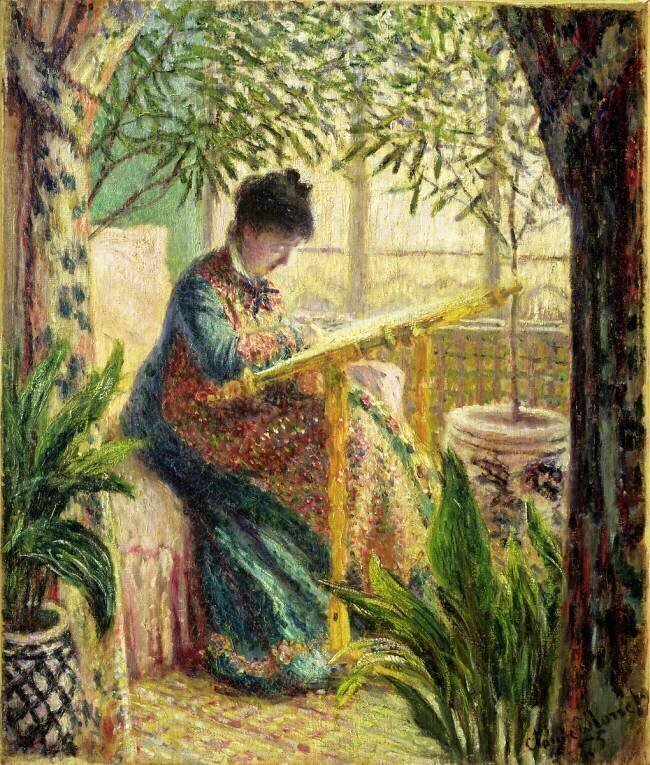 Madame Monet Embroidering Claude Monet