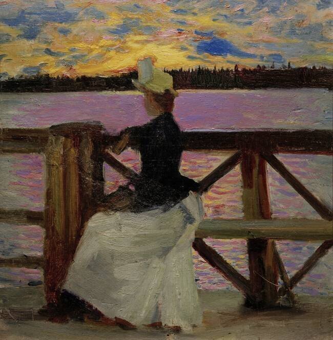 Marie Gallen on the Kuhmoniemi Bridge Akseli Gallen-Kallela