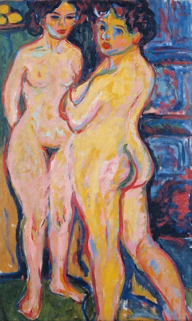 Naked women standing by the stove Ernst Ludwig Kirchner