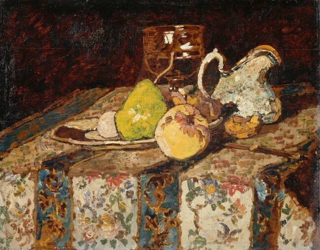 Nature morte au pichet blanc Adolphe Joseph Monticelli