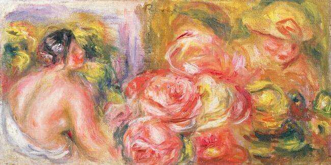 Nude Girl with Hat and Roses Auguste Renoir