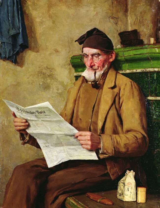 Old Feissli Reading the Newspaper Albert Anker