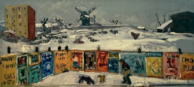 Palisade couvert d’affiches, et les vieux moulins de Montmartre sous la neige Pierre Bonnard