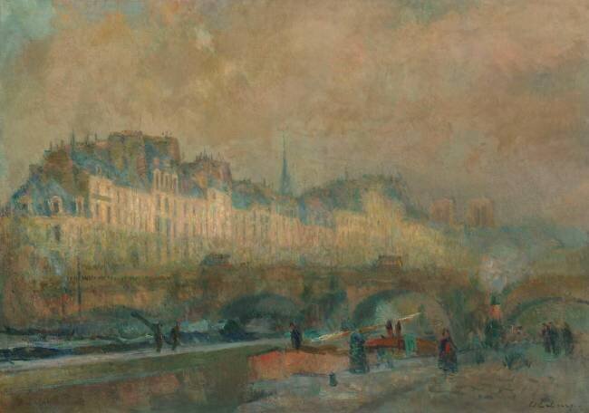 Paris, l'écluse de la Monnaie, soleil d'hiver ou vue du pont Neuf et de l'île de la Cité Albert Lebourg