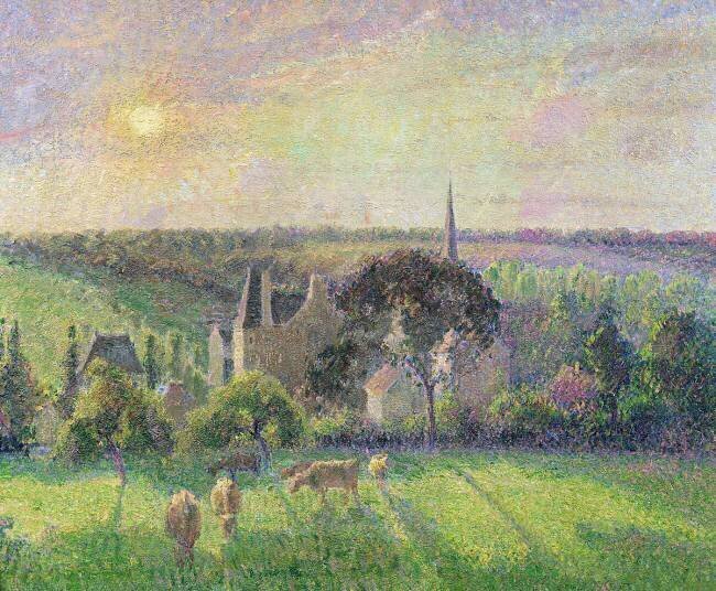 Paysage à Eragny, église et ferme d'Eragny Camille Pissarro